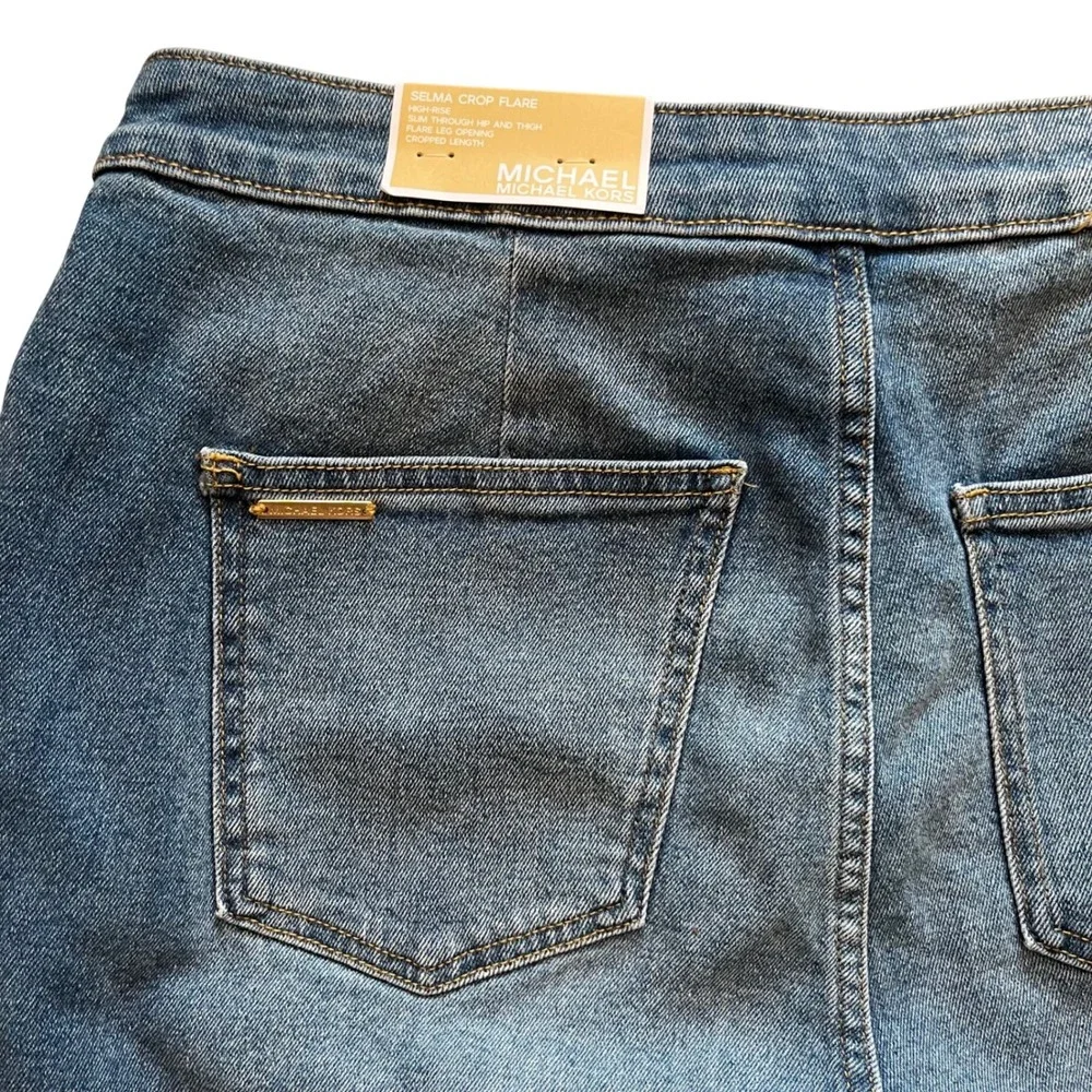 Michael Kors Selma High Rise Crop‎ Flare Jeans Blue Denim Size 14 QF59099E9Z